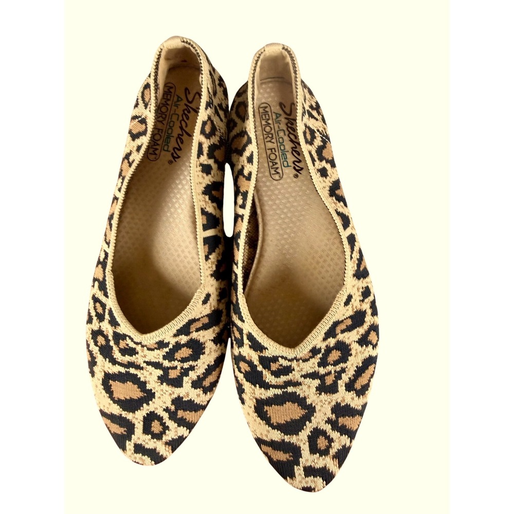 Skechers Cleo Claw-Some Leopard Print Ballet Flats‎ 44880 Womens 8.5 Tan Brown